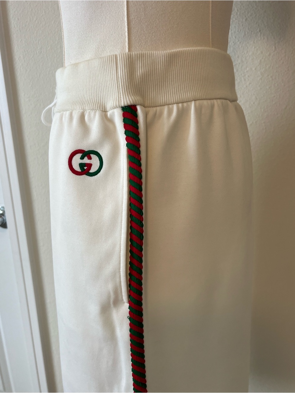 Gucci White Midi Pencil Skirt Web Stripe Logo Drawstring Size Small - Picture 4 of 10